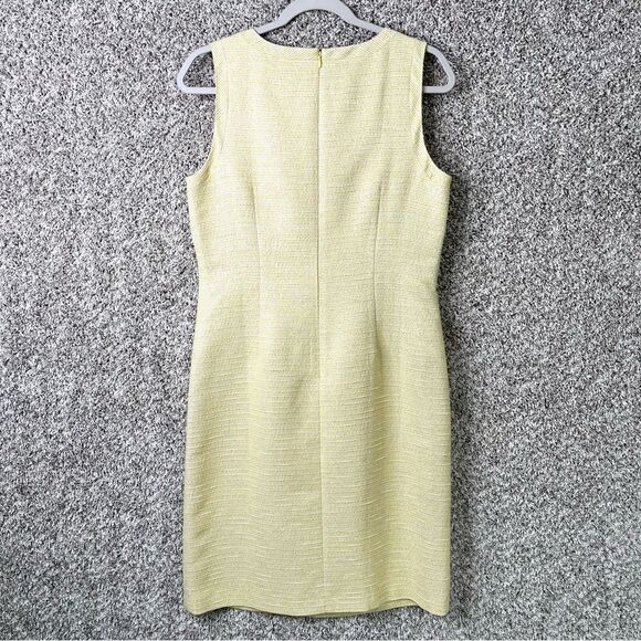 Talbots Dress Women’s 8 Yellow & White Tweed Sleeveless V-Neck Sheath - Picture 4 of 6